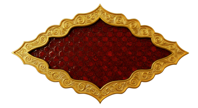 Ornate Gold Diamond Rhombus Frame Vector Isolated on White with Dark Red Pattern