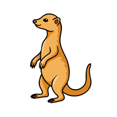 Cartoon meerkat standing upright with alert posture and cheerful expression
