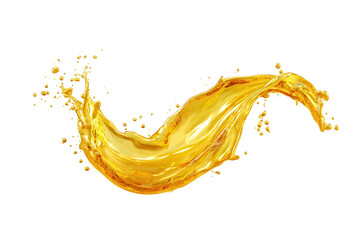 Fototapeta premium A dynamic splash of golden liquid with droplets against a transparent background