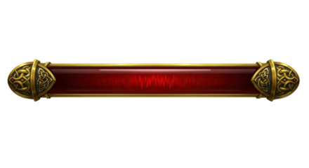Ornate Fantasy Game UI Element Bar with Red Gem and Detailed Gold Trim Isolated on White