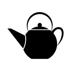 A simple, black silhouette of a teapot with handle and spout.