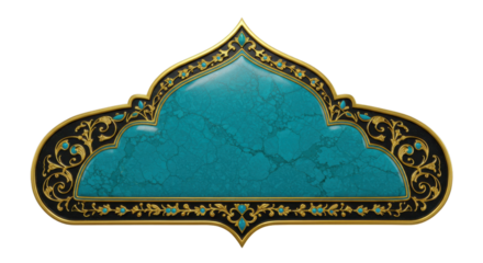 Isolated Turquoise and Gold Decorative Arabic Ornamental Frame Border Illustration