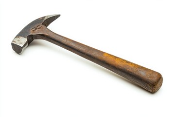 A well worn hammer a symbol of hard work and resilience resting on a white in white background. Generative Ai