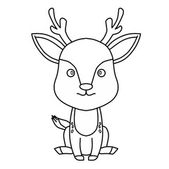 Cute cartoon deer vector illustration. Hand drawn kawaii deer outline