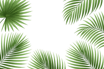 Obraz premium Verdant palm fronds framing transparent background, creating lush tropical border with vibrant green color palette