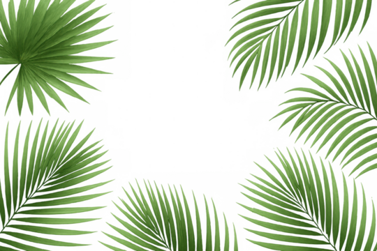 Verdant palm fronds framing transparent background, creating lush tropical border with vibrant green color palette - Powered by Adobe