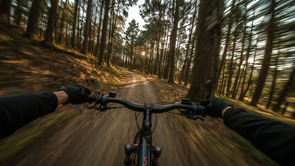 First-Person View Mountain Biking Through Forest
