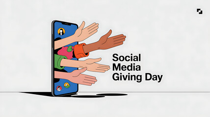 social media giving day  Banner hands phone design