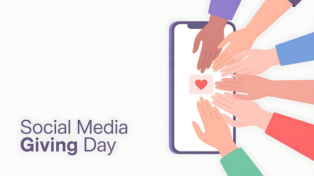 social media giving day  Banner hands phone design