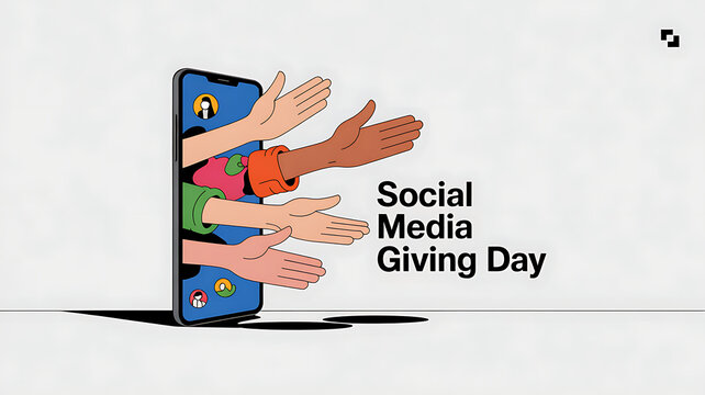 social media giving day  Banner hands phone design - Powered by Adobe