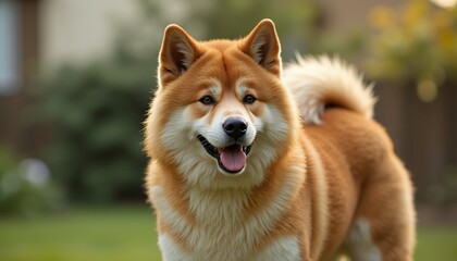 Smiling Shiba Inu Dog in Garden