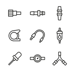 Fototapeta premium Medical Tubing Icons. Outline icon set of medical tubing connections: luer lock fitting, barbed connector, quick release coupler,