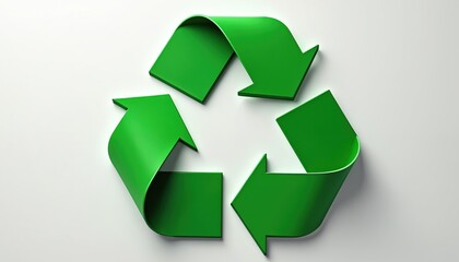 Fototapeta premium Green recycle symbol on white background. Environmental icon, sustainable resources concept, eco-friendly living, waste management, reduce pollution, reusing materials. Recycling arrows symbol. 3D