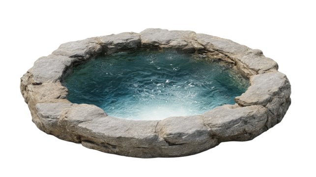 Tranquil Oasis: A serene, natural pool ringed by weathered stones, the clear water inviting contemplation and peace.