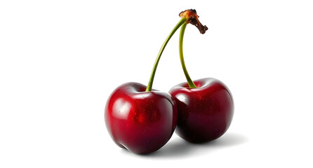 A scene of cherry pair on white background, illustrated in textured tones, captured in macro detail