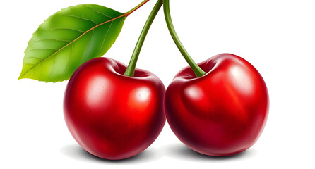 A scene of cherry pair on white background, illustrated in textured tones, captured in macro detail