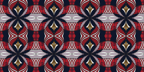 African ethnic traditional red pattern. seamless beautiful Kitenge, chitenge style. fashion design in colorful. Geometric abstract motif. Ankara prints, African wax prints.Geometric pattern design.