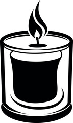 Monochrome candle in a glass container with flame flickering beautifully upwards Vector Silhouette