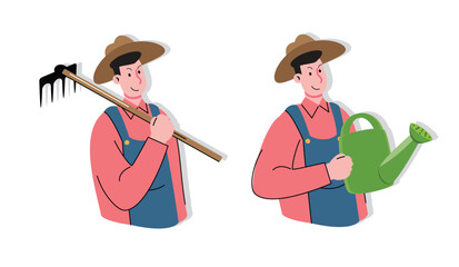 Farmer with Rake and Watering Can