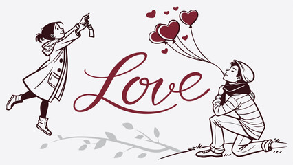 Obraz premium elegant red love typography in stylish cursive s
