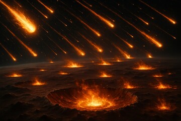 Alien Meteor Shower Over Barren World