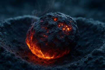 Glowing Asteroid Fragment &ndash; Hot Meteorite with Radiant Cracks and Smoke