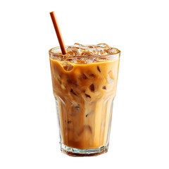 Iced coffee in a glass with a straw on a black background perfect for a refreshing summer drink on transparent background