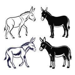 Donkey silhouette vector illustration bundle set