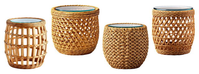 Wicker Coffee Table Set isolated on transparent background