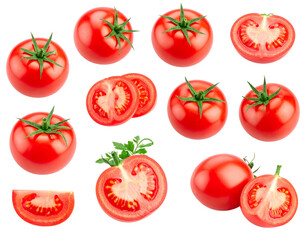  Frisches Tomatenset isoliert auf weißem Hintergrund, Freisteller PNG