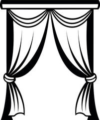 Elegant window drapes with tiebacks pelmet illustration Vector Silhouette