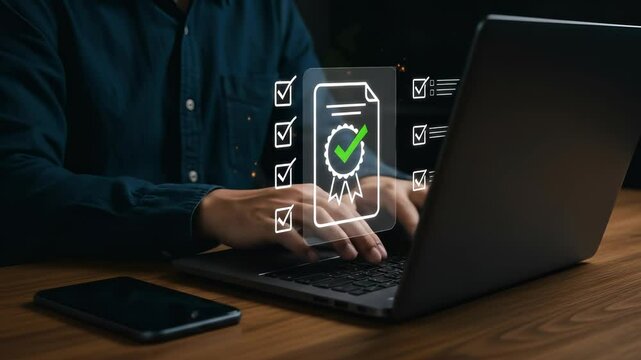   Digital Compliance: Online Document Approval & Certification, Checklist Management on Laptop