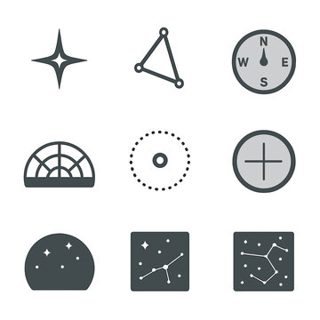 Southern Celestial Pole Icons. Isometric Flat icon set of southern celestial pole mapping: Sigma Octantis, Octans constellation,
