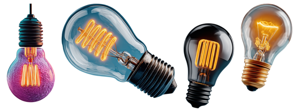 Vintage Edison Light Bulb Set isolated on transparent background