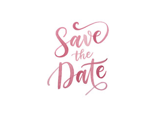 Artistic watercolor calligraphy design of Save the Date text in elegant style for use in weddings, special occasions, announcements, or romantic celebration cards
