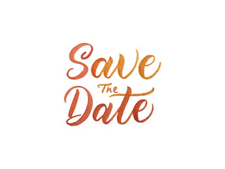 Fototapeta premium Brush pen style Save the Date hand lettering created in expressive watercolor technique, perfect for modern wedding stationery and romantic event invitations