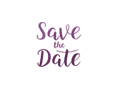 Beautiful hand-painted calligraphy lettering reading Save the Date in soft watercolor style for elegant wedding invitation, celebration card, or romantic announcement design