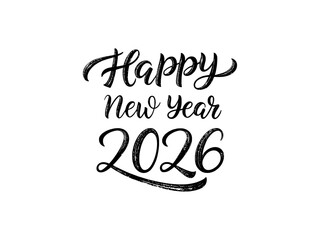 Happy New Year text with brush hand lettering isolated on white background. Elegant holiday vector typography for cards, posters and seasonal greetings and celebrations.