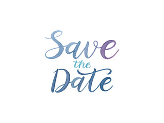 Romantic 'Save the Date' calligraphy in watercolor with elegant typography design for weddings, announcements, and decorative romantic event artwork