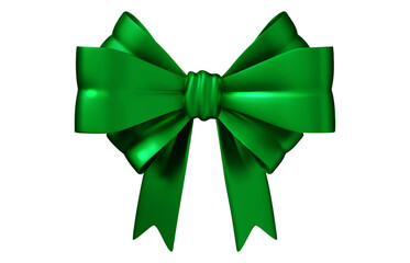 Shiny green ribbon bow. Vector decoration for Christmas gifts, party invitations, or event design. Realistic 3D bow isolated on transparent background. PNG