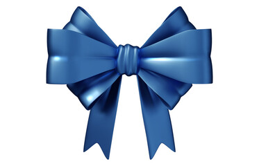 Blue decorative bow made of glossy ribbon. Elegant present topper for holiday gifts, greeting cards, or festive packaging. 3D vector element, isolated on white PNG