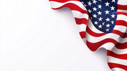 Obraz premium American flag waving gracefully, showcasing vibrant red and white stripes along with blue field adorned with white stars, symbolizing patriotism and national pride in a dynamic display