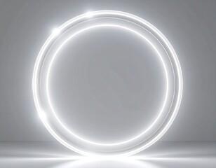 Glowing Neon Circle Frame with Light Background, and Abstract Design.