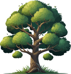 The Mighty Tree: A vibrant illustration of a grand tree standing tall against a backdrop of lush green, showcasing the enduring beauty and strength of nature. © AJM