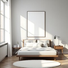 Modern Living Room Frame Mockup – ISO A Paper Size Poster on Wall, Interior Scene with Home Background, 3D Render for Art & Print Display