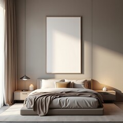 Modern Living Room Frame Mockup – ISO A Paper Size Poster on Wall, Interior Scene with Home Background, 3D Render for Art & Print Display