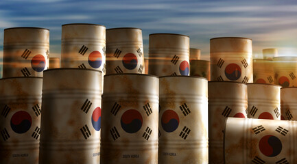South Korea chemical and oil fuel barrels in row