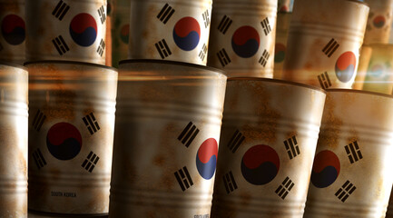 South Korea chemical and oil fuel barrels in row