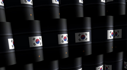 South Korea chemical and oil fuel barrels in row