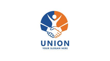 Union logo symbolizing partnership with handshake, human figure, and split colors, representing collaboration and community